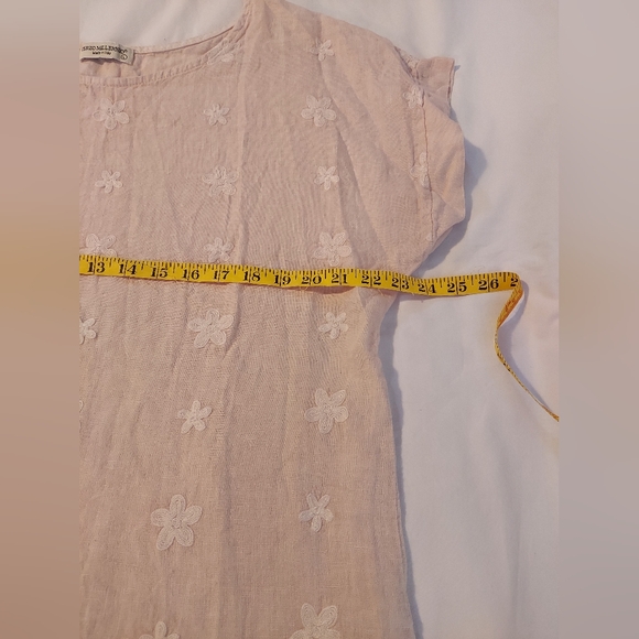 Terzo Millennio Italian Made Soft Pink Floral Embroidered 100% Linen Hi-Low Top - Picture 5 of 8